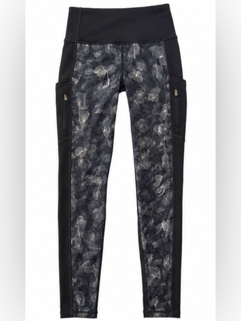 Athleta Floral Cargo Leggings Women’s Small Black Gray High Rise Pocket Workout